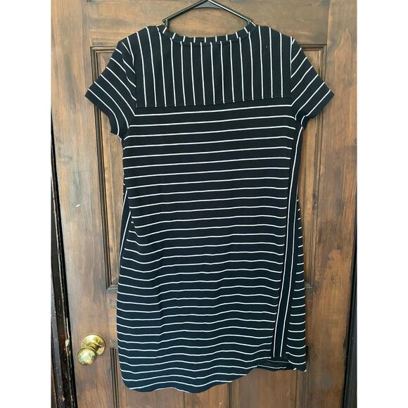 Merona V Neck Large Black White Striped Dress Shift Cotton Poly Blend - Picture 8 of 10